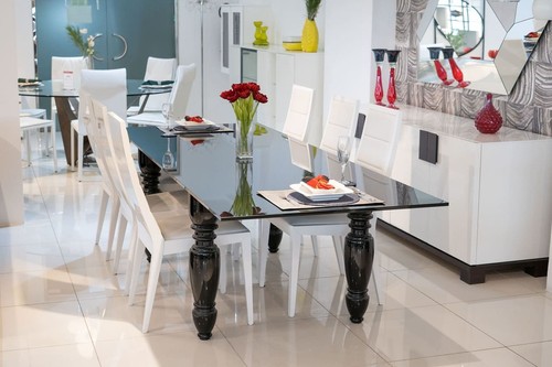 Yago Dining Table With Glass Top And 8 Saphire Dining ChairsBy Porada